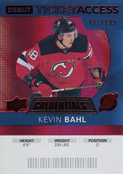 insert RC karta KEVIN BAHL 20-21 Credentials Debut Ticket Access Red /199